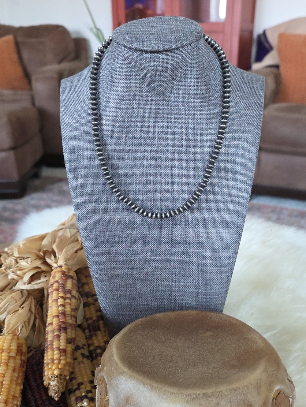 Native American Navajo Handmade 4mm Sterling Rondelle Pearl Necklace 🩶♥️🖤